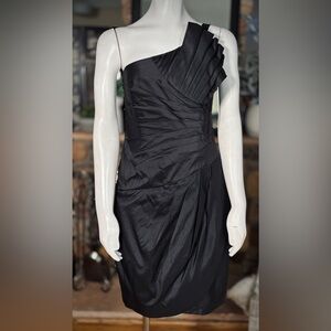 Catherine Malandrino Black 100% Silk One Shoulder Pleated Dress, Szs 2 & 4